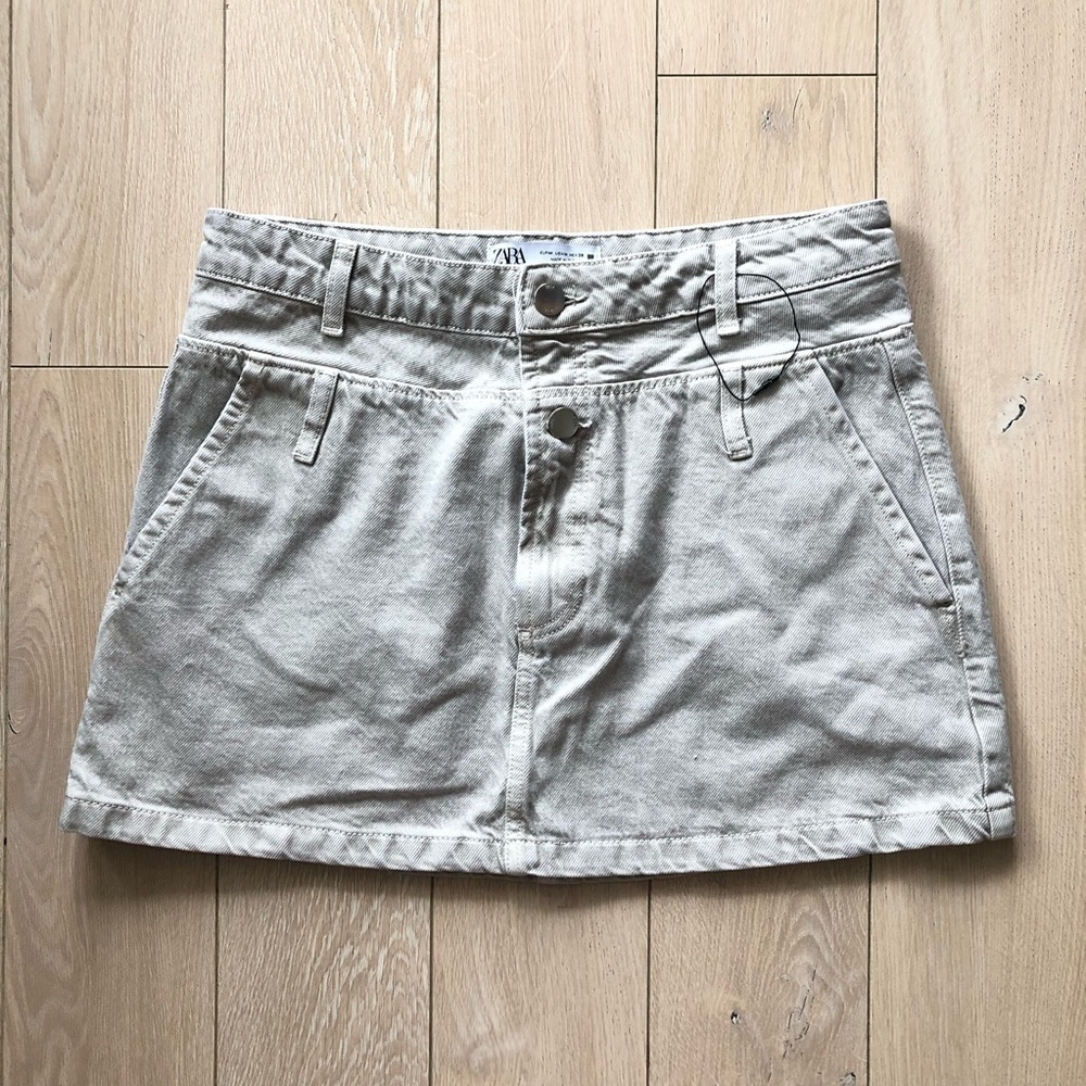 NWOT Zara Gray Denim Mini Skirt Double Waisted Size Medium Cowgirl